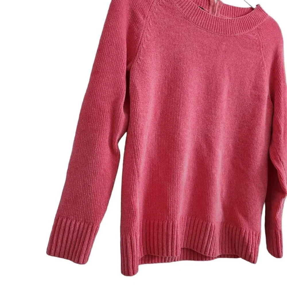 Talbots Chenille Sweater Medium Pink Back Pullover Long Sleeve Crew Neck Cotton - Picture 4 of 11